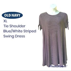 Old Navy Women’s Tie Shoulder Short Sleeve Casual Swing Dress XL Blue/White